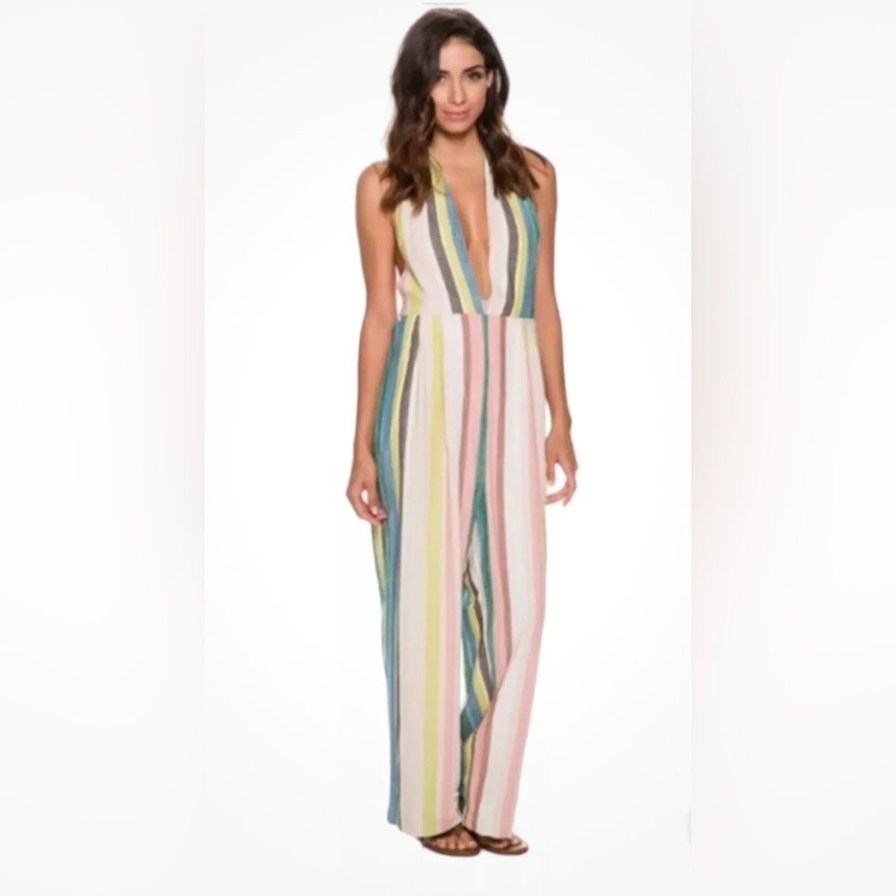 Free People My Kind Of Woman Garden Striped Jumpsuit Wide-Leg Cropped Overalls 0 - Picture 2 of 13